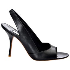 New Edmundo Castillo Black Leather Sling Heels
