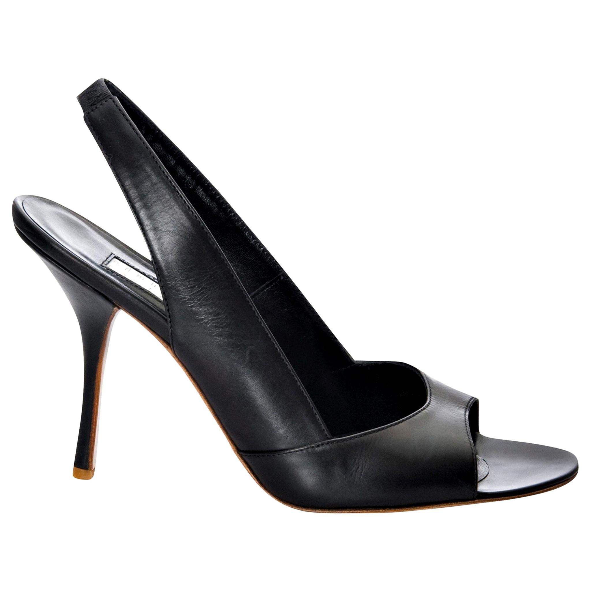 New Edmundo Castillo Black Leather Sling Heels 6.5 For Sale at 1stDibs