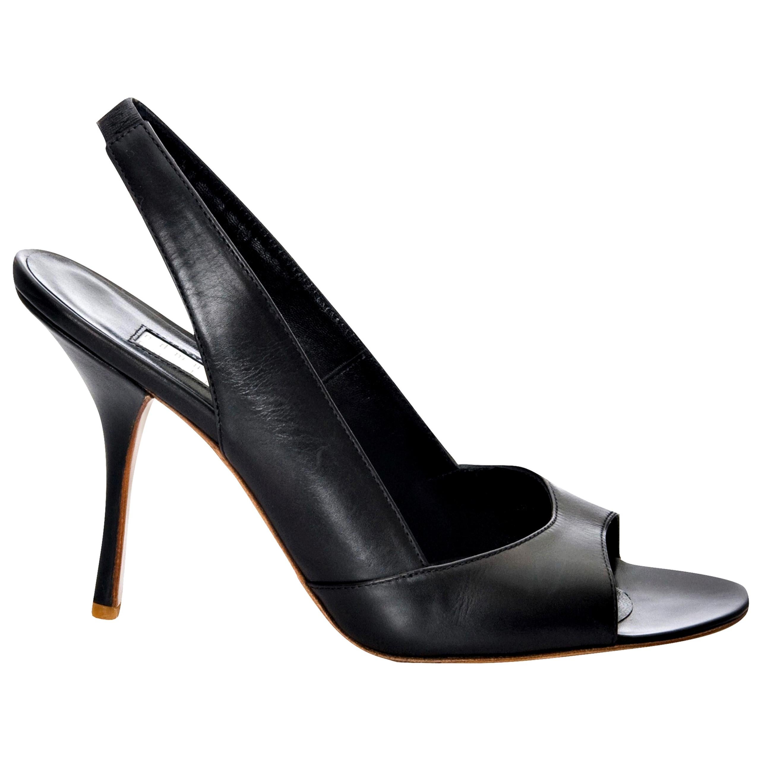New Edmundo Castillo Black Leather Sling Heels Size 7.5
