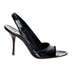 Used New Edmundo Castillo Black Patent Leather Sling Heels Sz 6.5