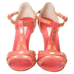 New Edmundo Castillo Coral Leather and Gold Metal Heels Sz 8