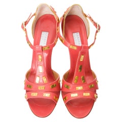 Nuevos tacones Edmundo Castillo de piel coral y metal dorado Sz 8