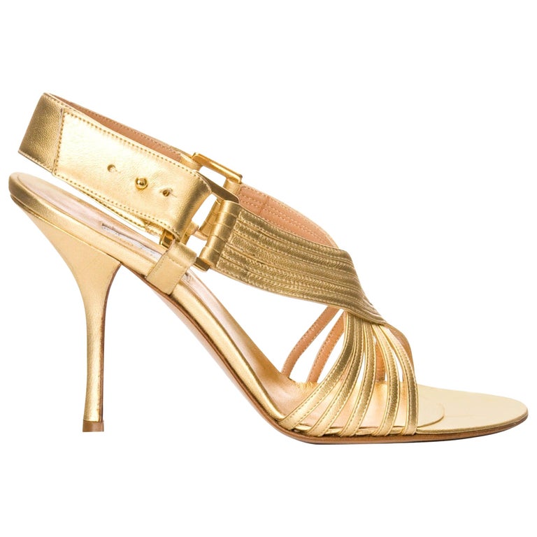 New Edmundo Castillo Metallic Gold Soft Napa Leather Sling Heels For
