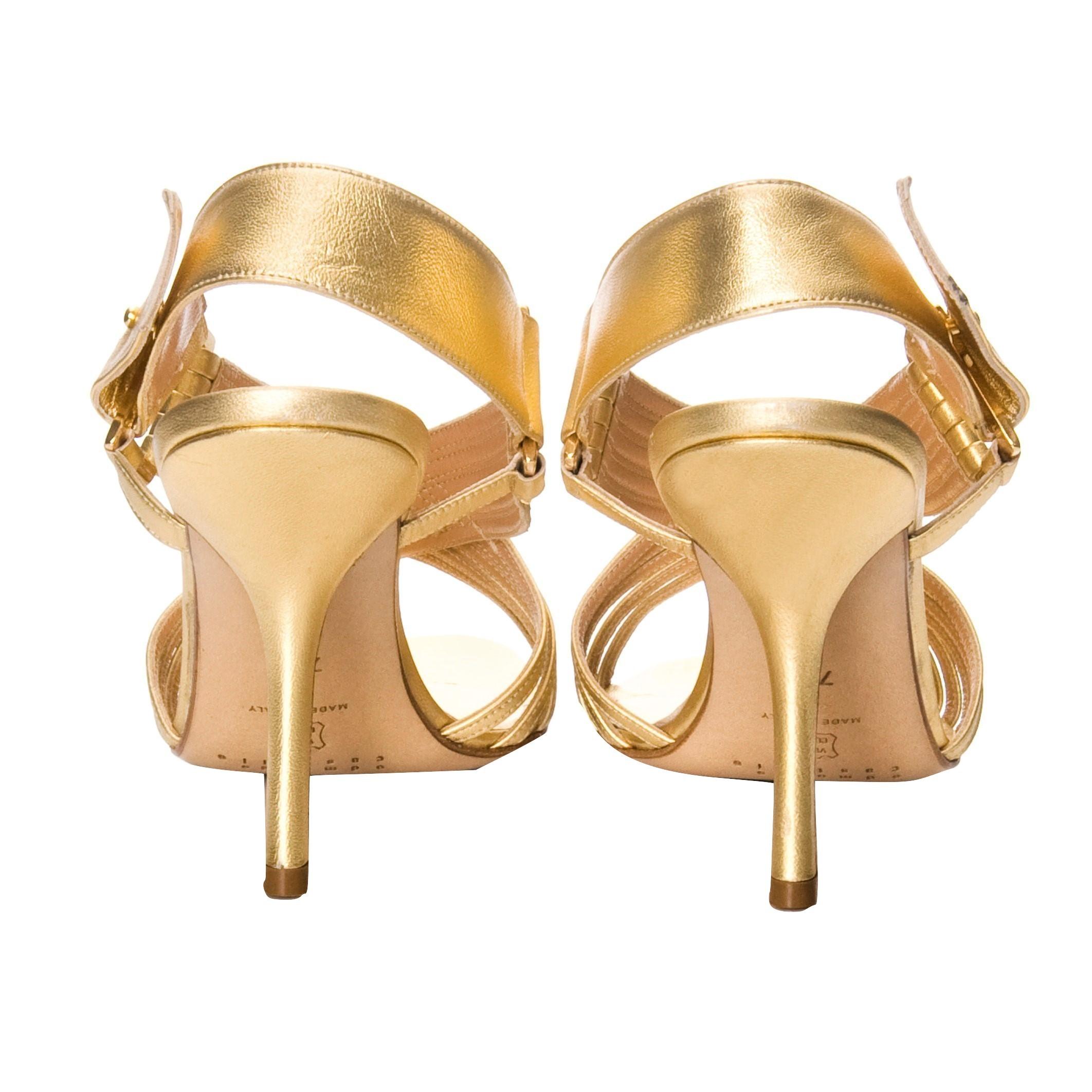 New Edmundo Castillo Metallic Gold Soft Napa Leather Sling Heels Taglia 6 in vendita 2