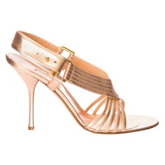 New Edmundo Castillo Soft Metallic Rose Gold Napa Leather Sling Heels Sz 9.5