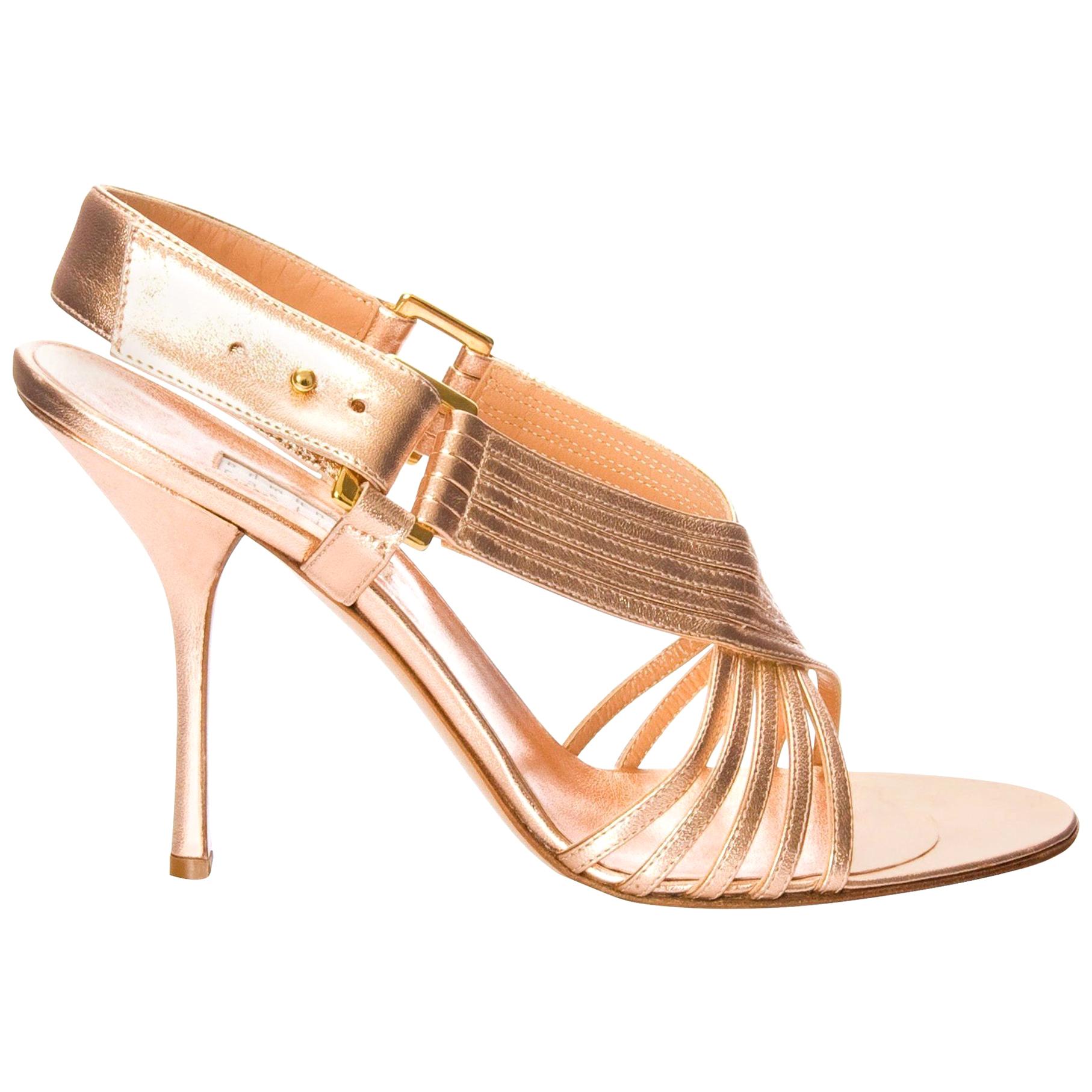 Nuovo Edmundo Castillo Soft Metallic Rose Gold Napa Leather Sling Heels Sz 7.5