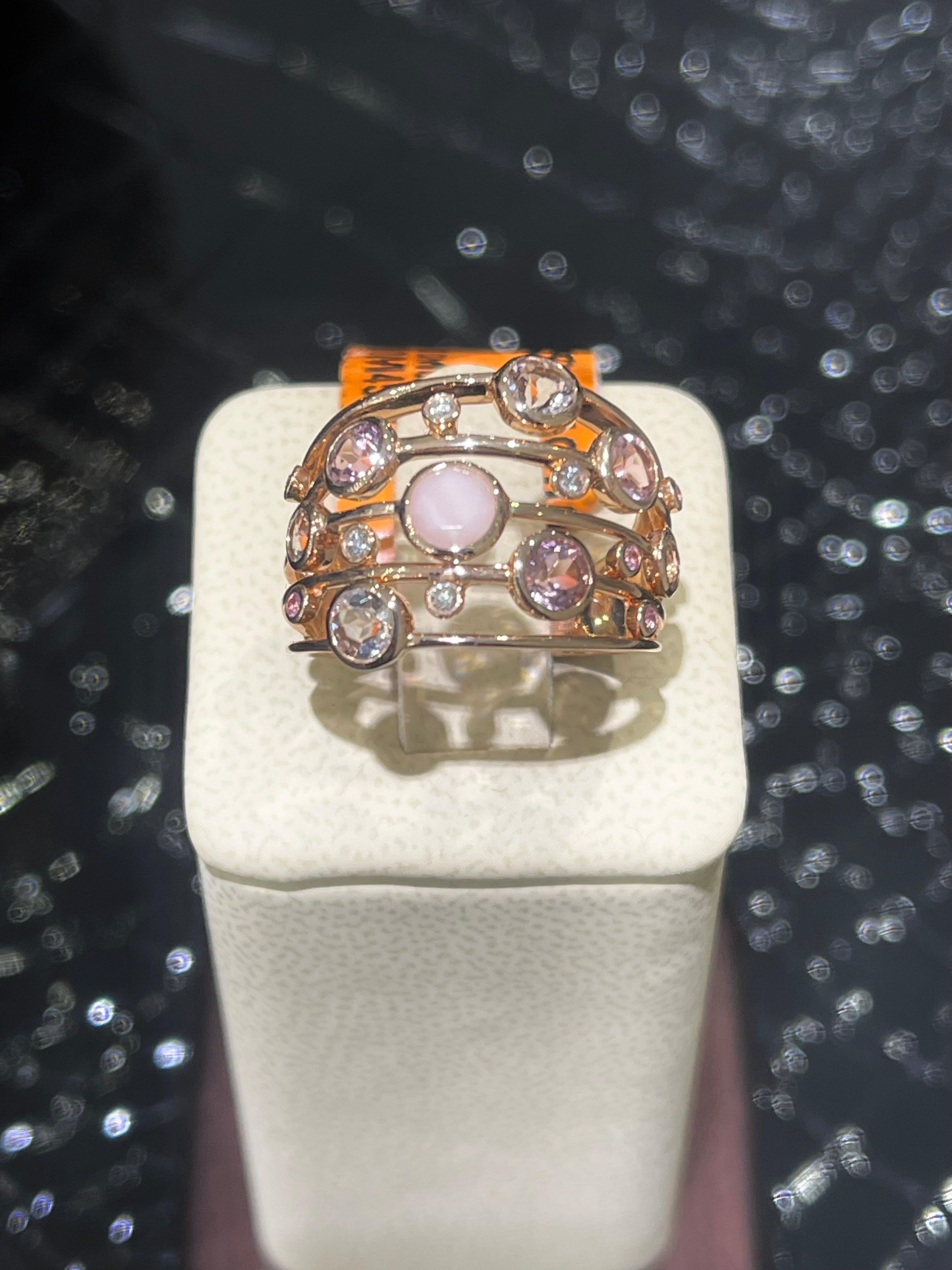New Effy Pink Quartz & Diamond Ring In 14k Rose Gold. 
Beautiful addition to your jewelry collection. 
Ring size 7.