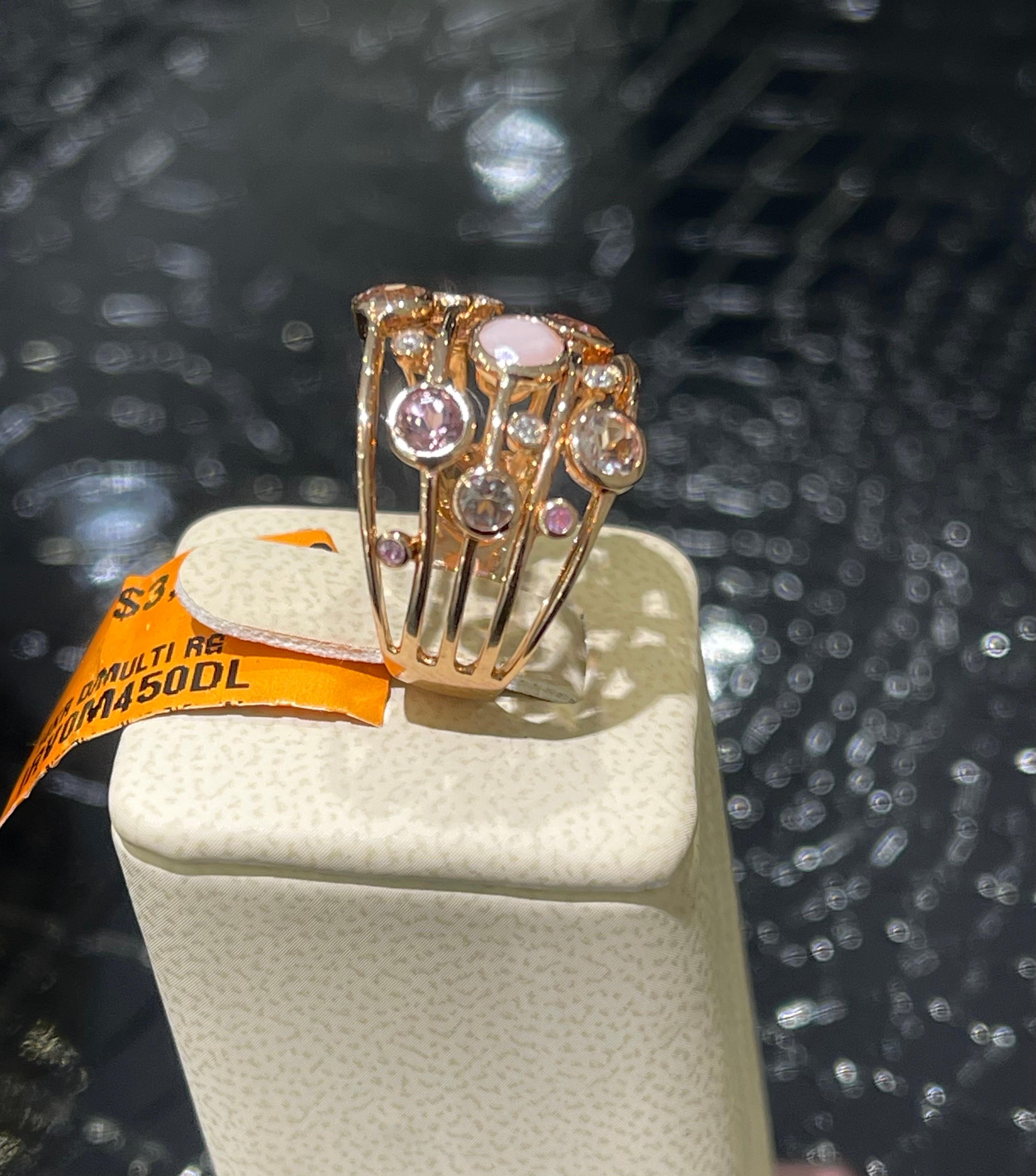 Round Cut New Effy Pink Quartz & Diamond Ring In 14k Rose Gold For Sale