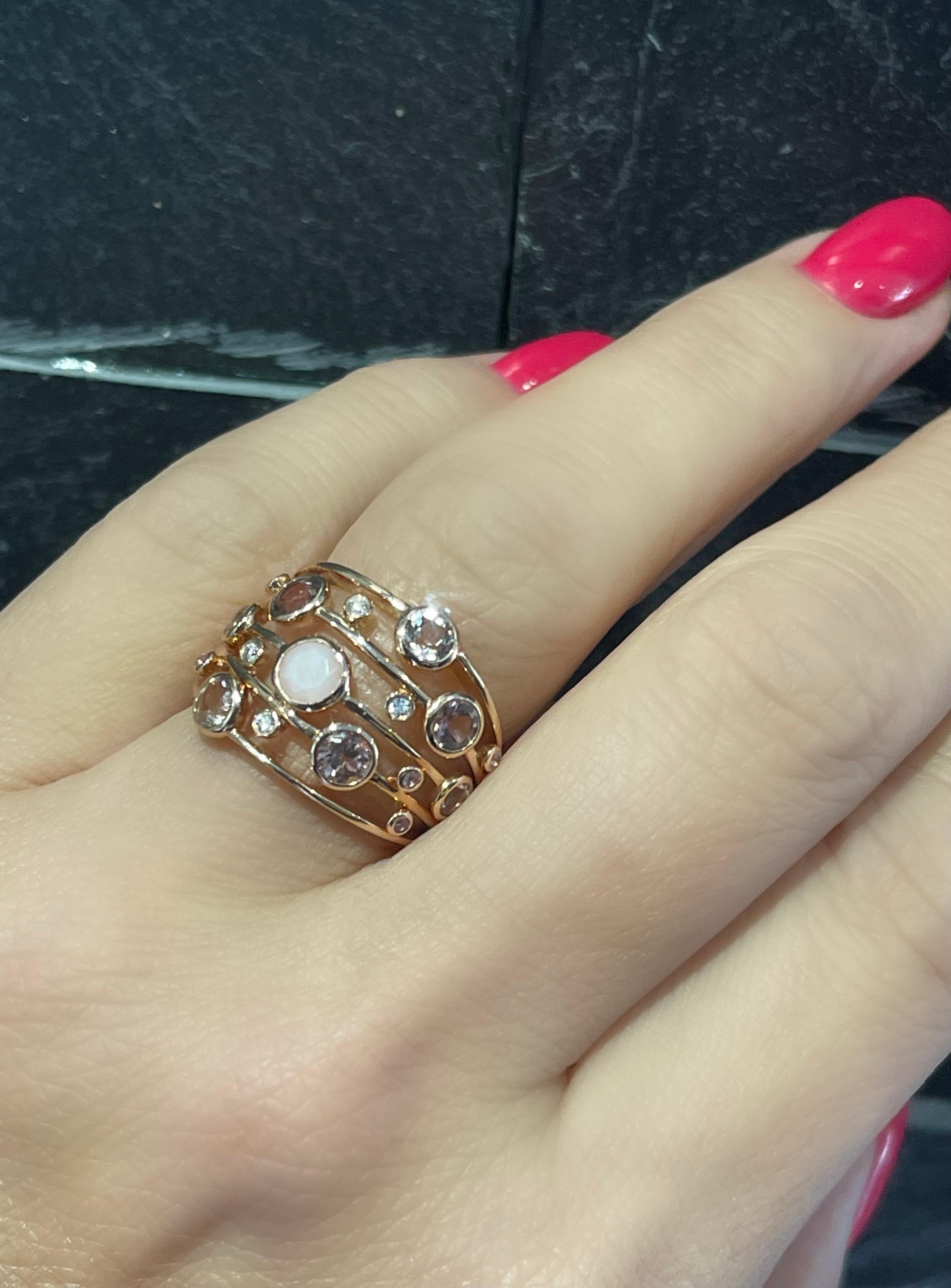 Modern New Effy Pink Quartz & Diamond Ring In 14k Rose Gold For Sale