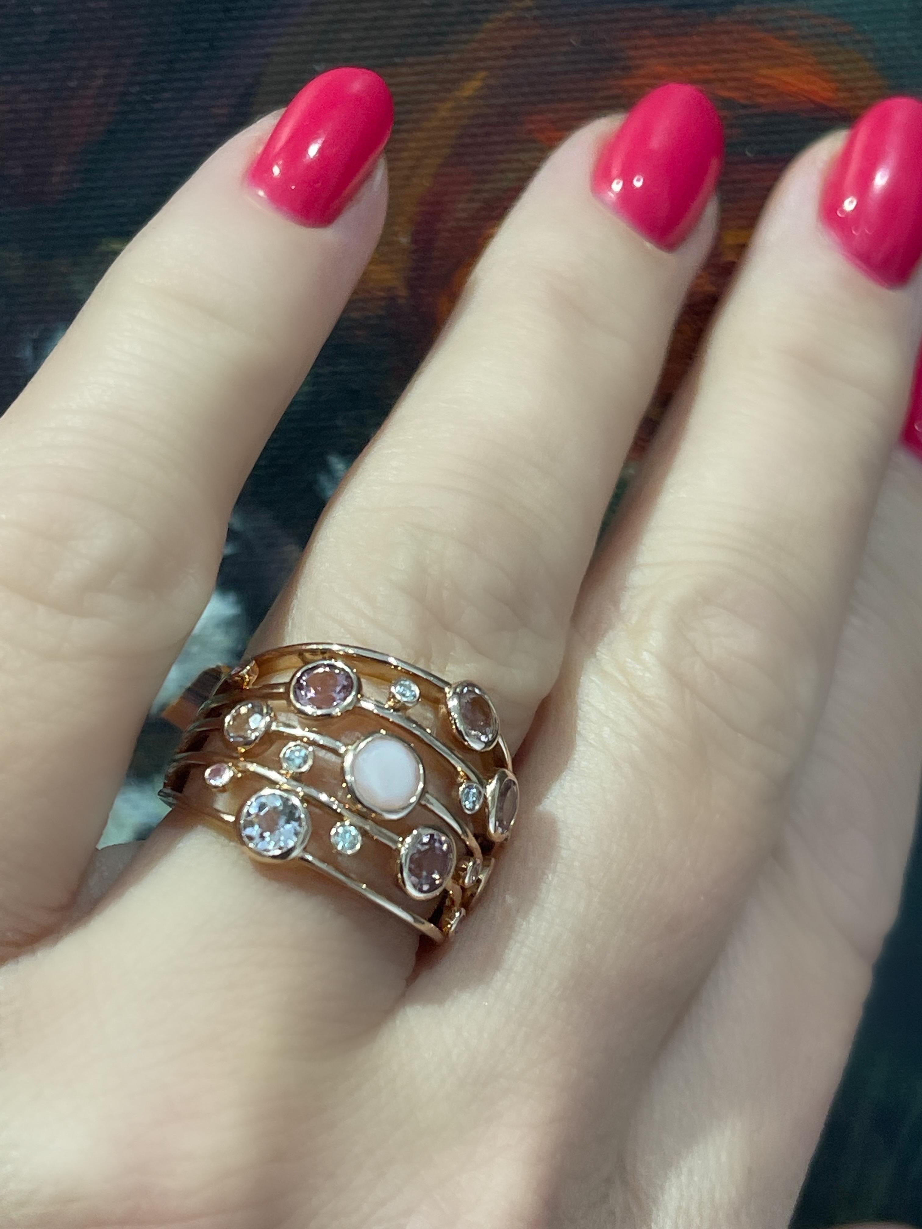 Round Cut New Effy Pink Quartz & Diamond Ring In 14k Rose Gold For Sale