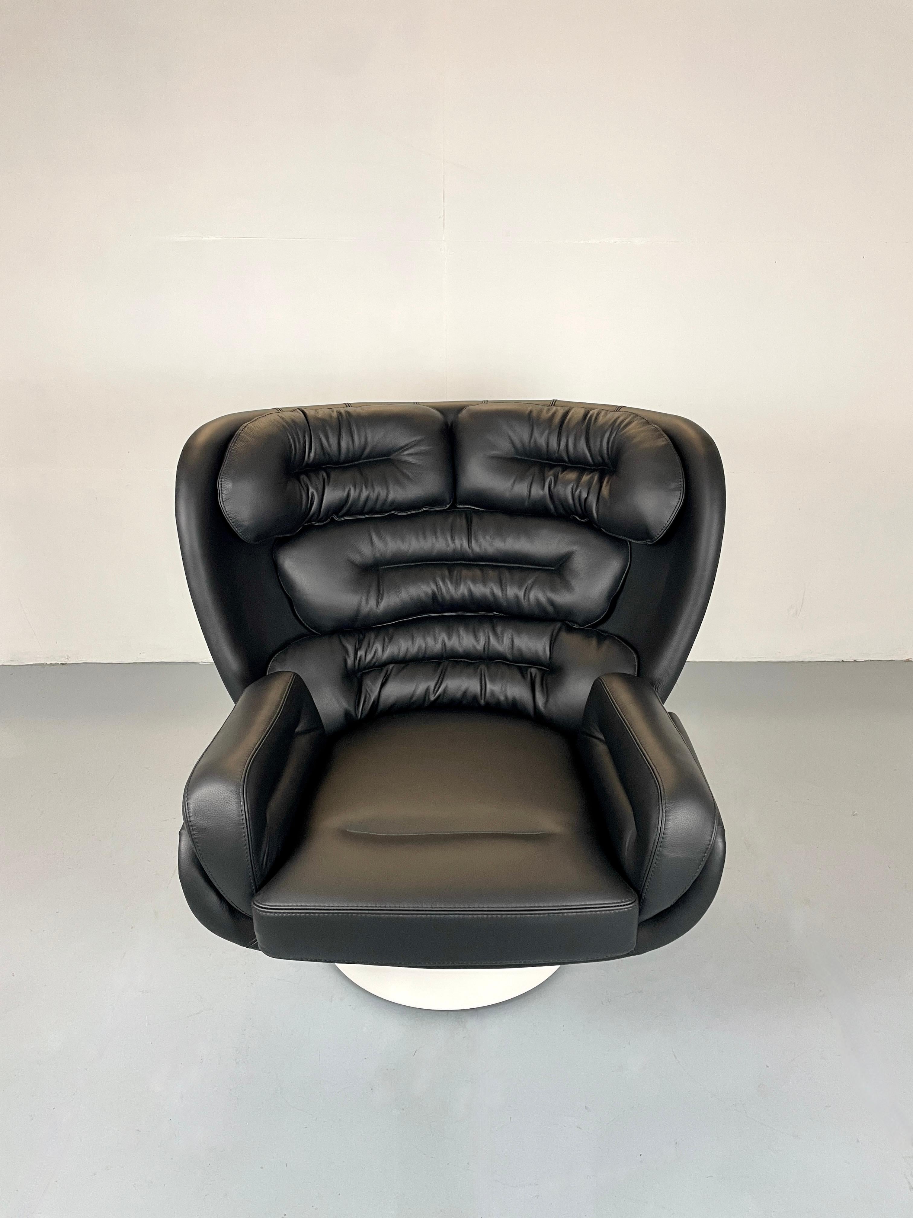In 1964, Joe Colombo designed the Elda fibreglass armchair for Comfort - it has been produced unchanged in Italy ever since. 

We have currently Elda chairs in stock. They are immediately available. They come with original certificate and box.