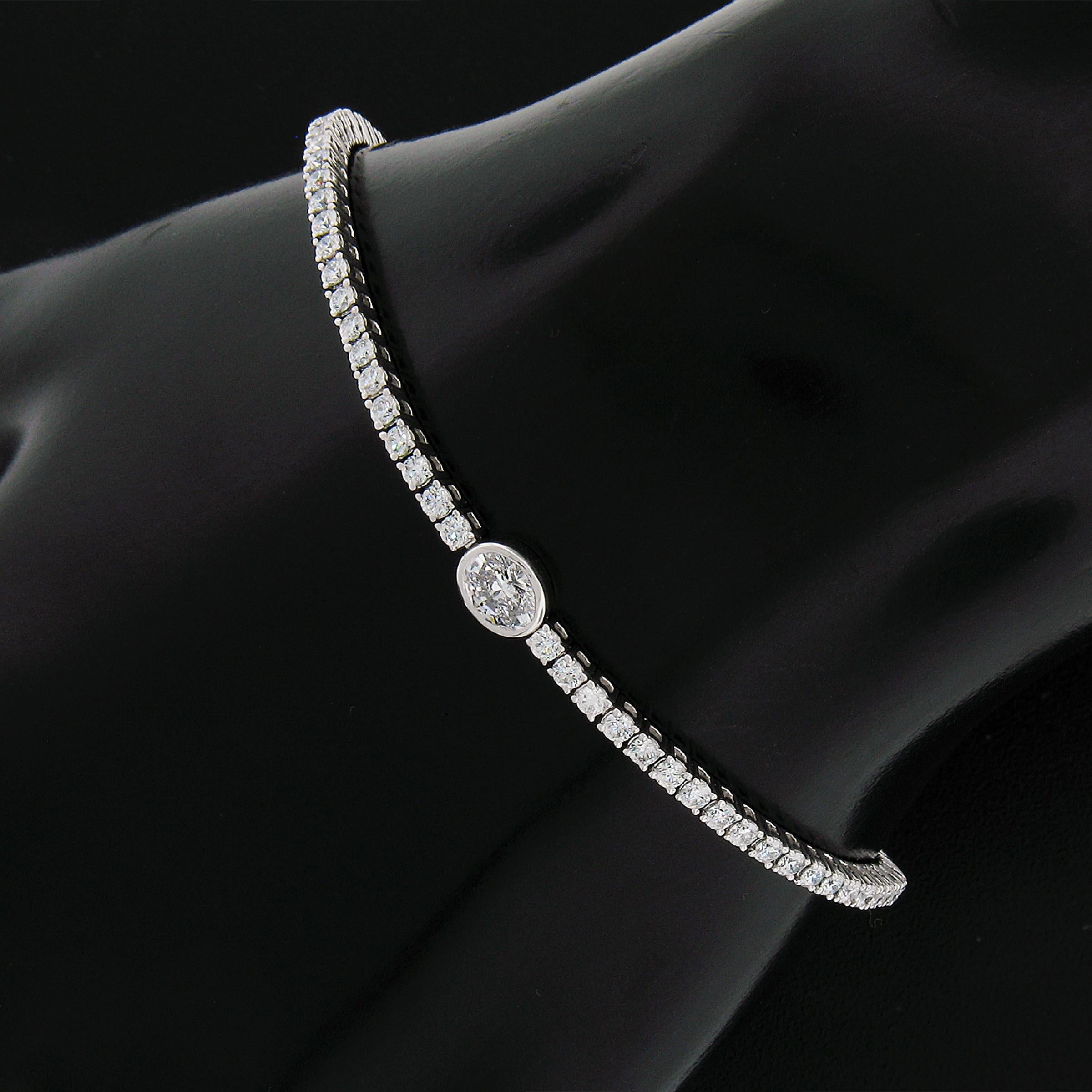 Oval Cut New Elegant 14k White Gold 2.03ct Round & Oval Diamond Link Line Tennis Bracelet For Sale