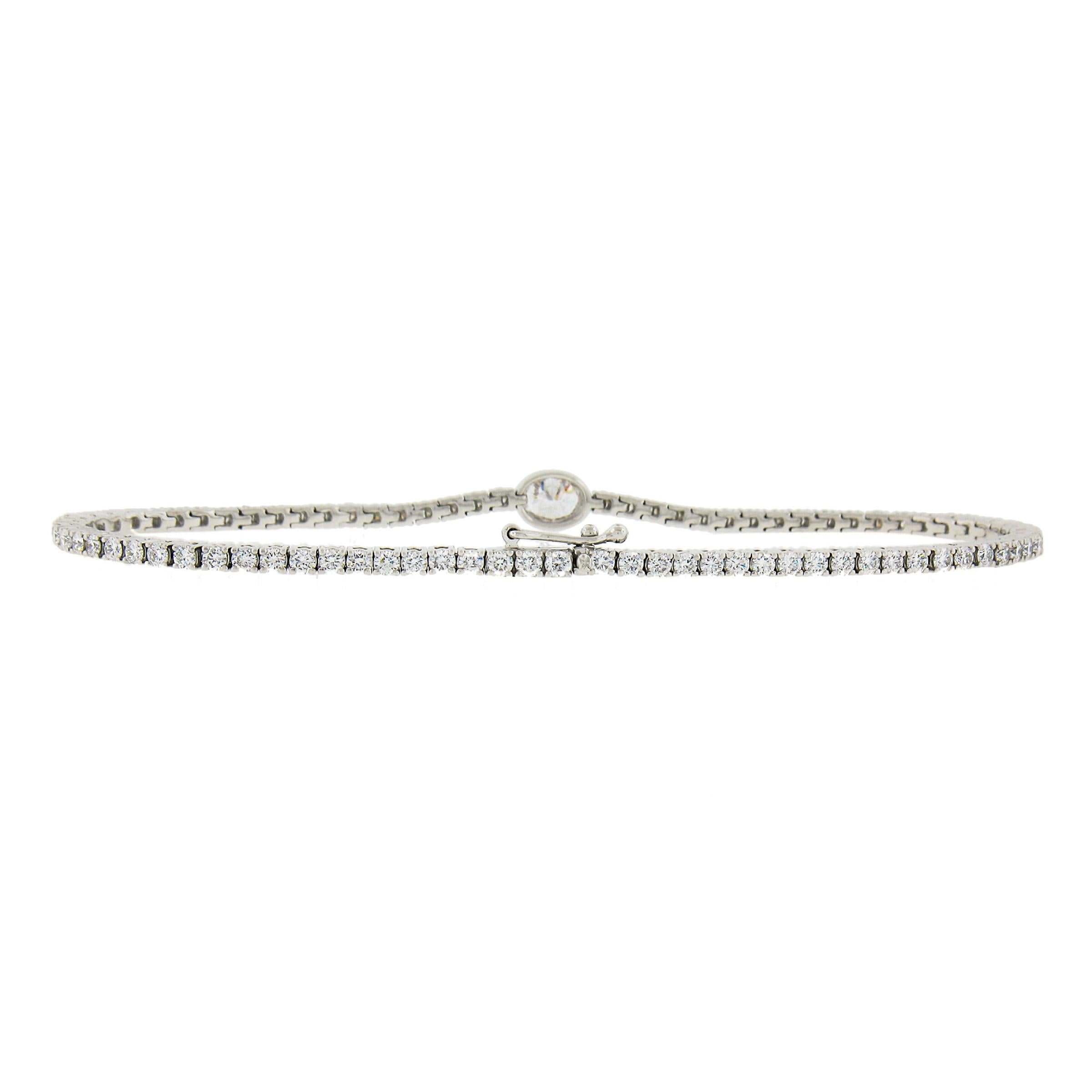 New Elegant 14k White Gold 2.03ct Round & Oval Diamond Link Line Tennis Bracelet In New Condition For Sale In Montclair, NJ