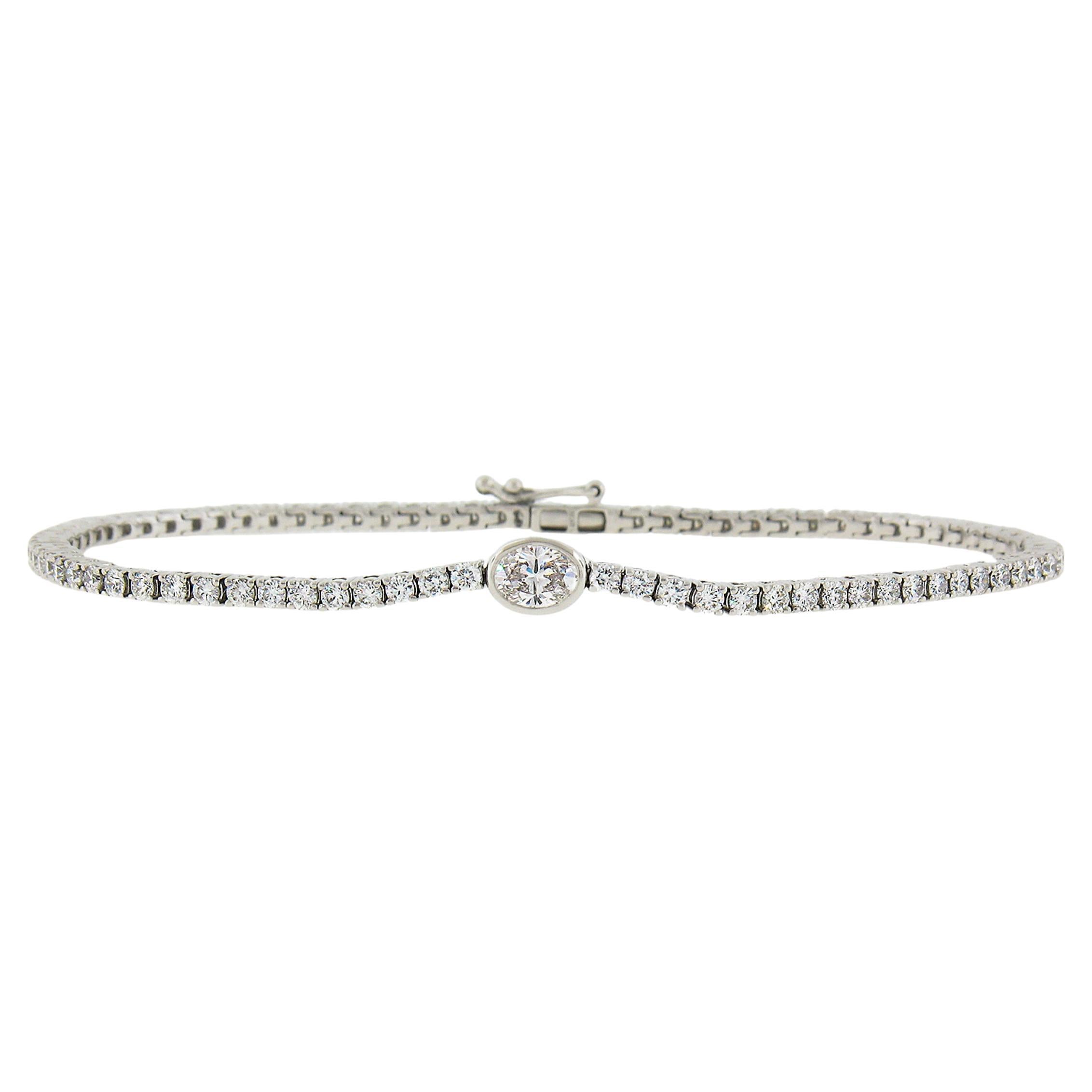 New Elegant 14k White Gold 2.03ct Round & Oval Diamond Link Line Tennis Bracelet