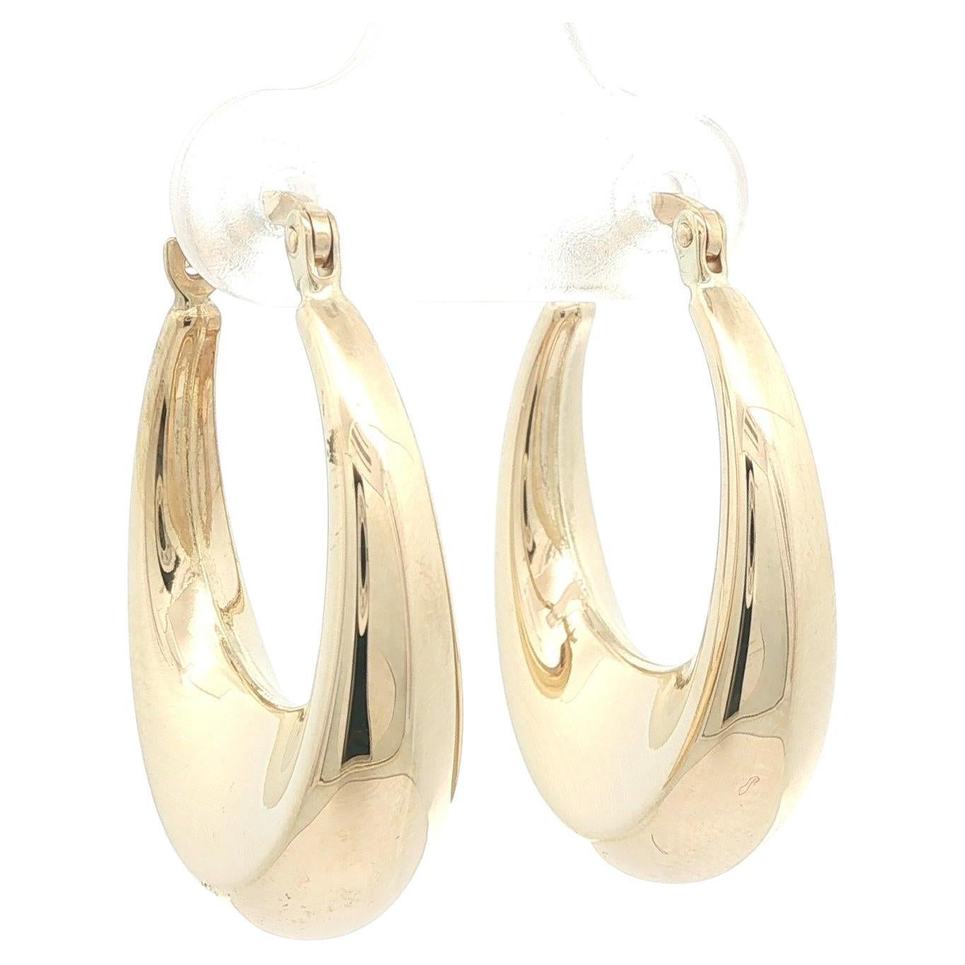 Nuevos y elegantes Pendientes de aro clásicos de oro amarillo de 14 quilates con acabado pulido y cierre abombado en venta