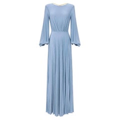 NEW ELISABETTA FRANCHI PLEATED BLUE DRESS with LIGHT GOLD CHAIN IT 40