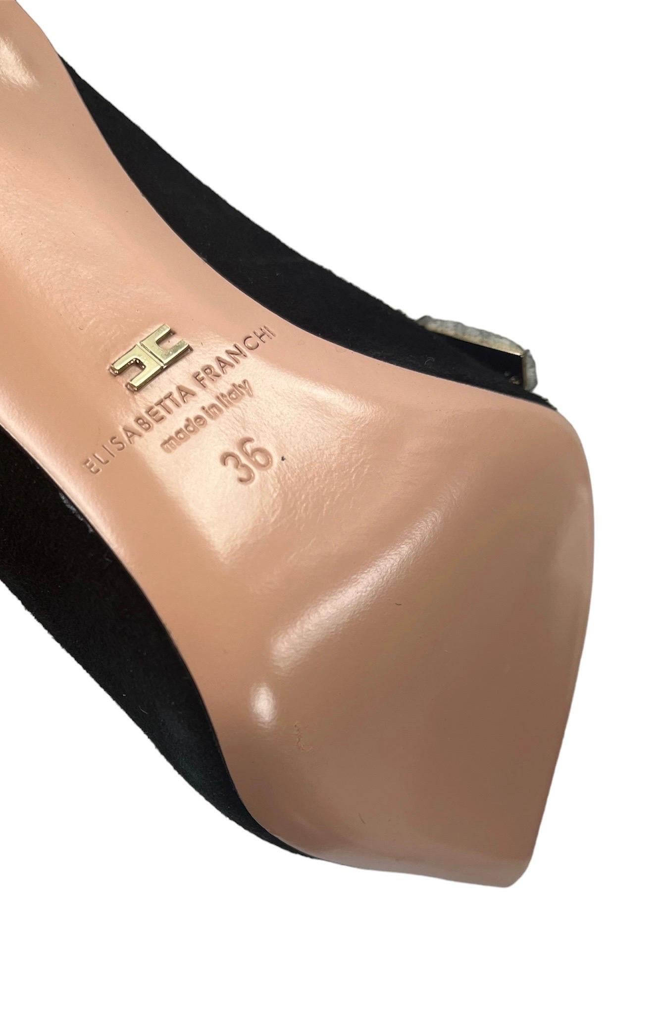 Women's New Elisabetta Franchi Snake Embellished Black Suede Leather Over Knee Boots 36  For Sale