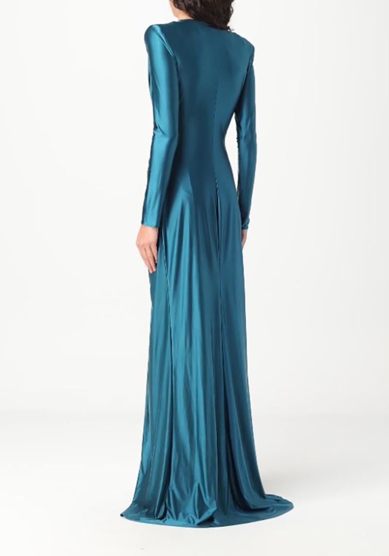 NEW ELISABETTA FRANCHI TEAL BLUE DRESS with PEARL EMBELLISHMENT IT 40 For Sale 3
