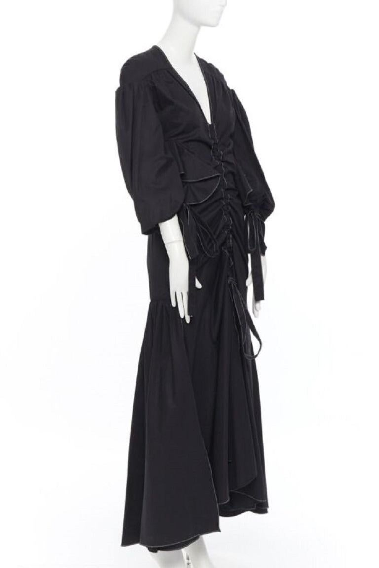 Black new ELLERY 2018 black ruffle ruffle cut out waist rusched Victorian dress UK6 XS For Sale