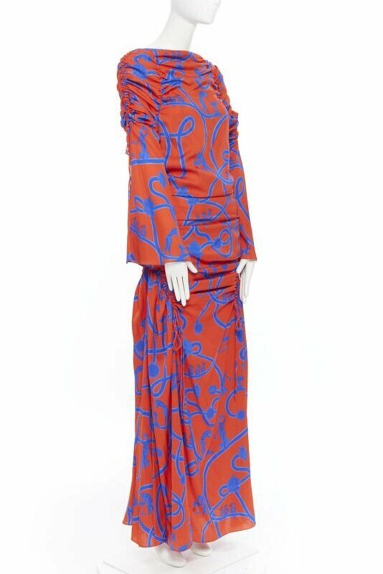 new ELLERY SS18 Rocket red blue venus grecian print shirred ruched midi dress S In New Condition For Sale In Hong Kong, NT