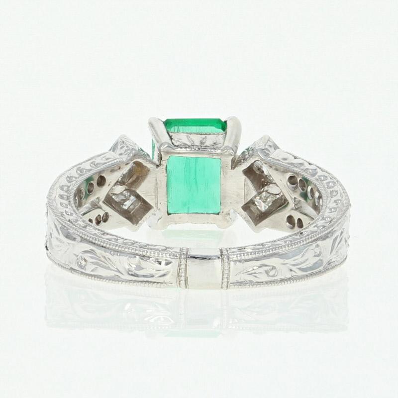 Princess Cut Emerald and Diamond Ring, 900 Platinum, Women's 1.53 Carat