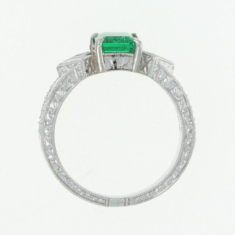 Emerald and Diamond Ring, 900 Platinum, Women's 1.53 Carat In New Condition In Greensboro, NC
