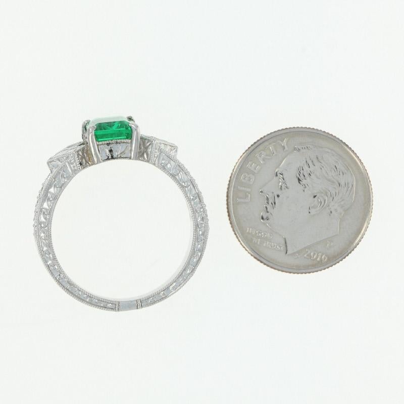 Emerald and Diamond Ring, 900 Platinum, Women's 1.53 Carat 2