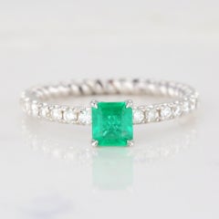 Emerald Engagement and Dainty Ring with Pave Diamond Setting Rings