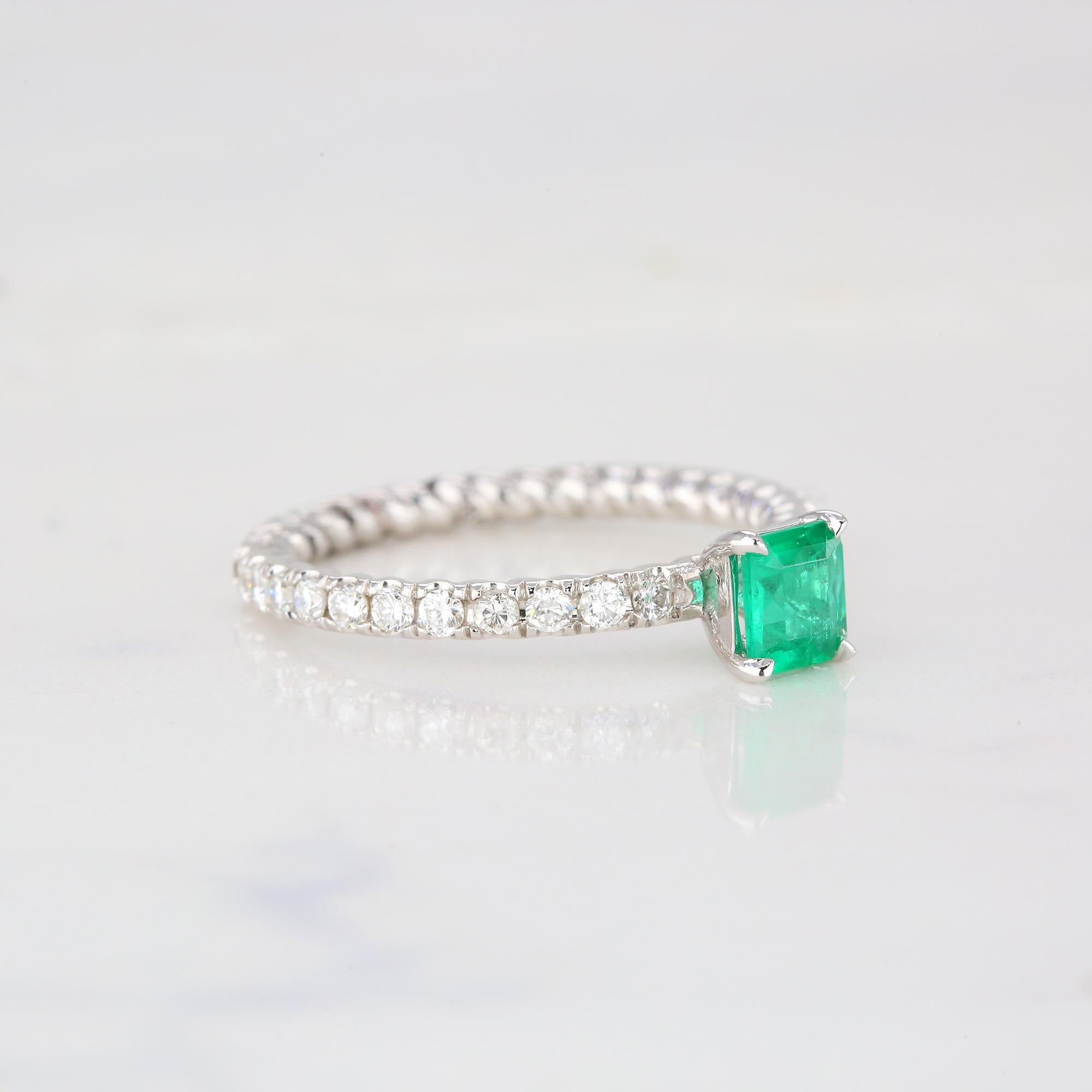 Emerald Cut Emerald Engagement and Dainty Ring with Pave Diamond Setting Rings For Sale