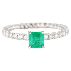 Emerald Engagement and Dainty Ring with Pave Diamond Setting Rings
