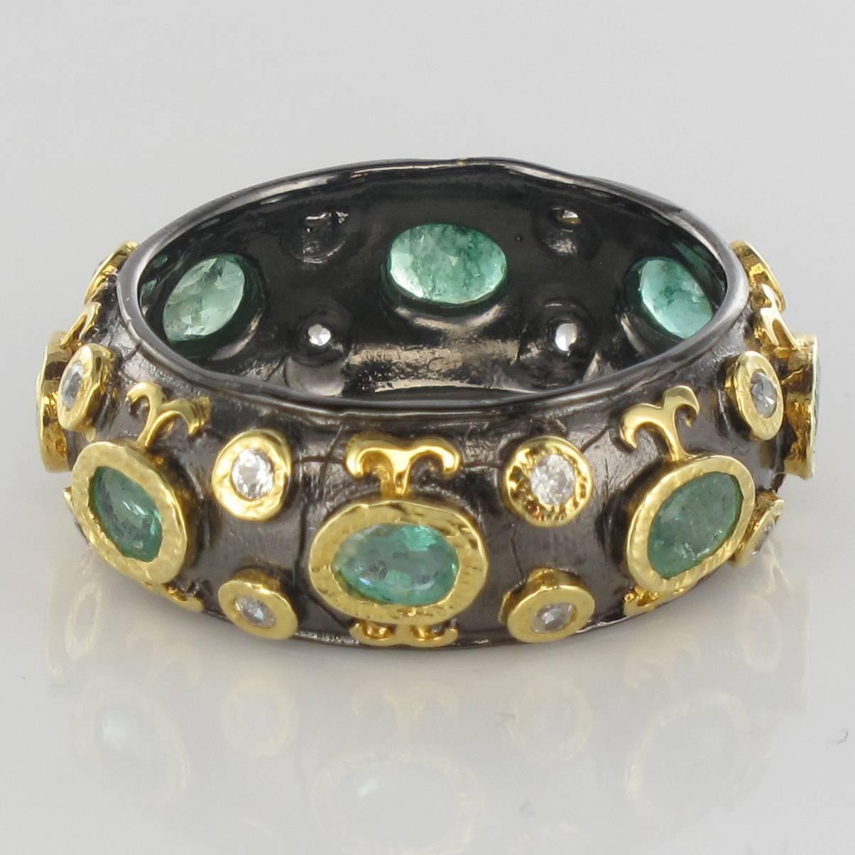 New Emerald White Topaz Black Rhodium Silver Band Ring by Baume In New Condition In Poitiers, FR