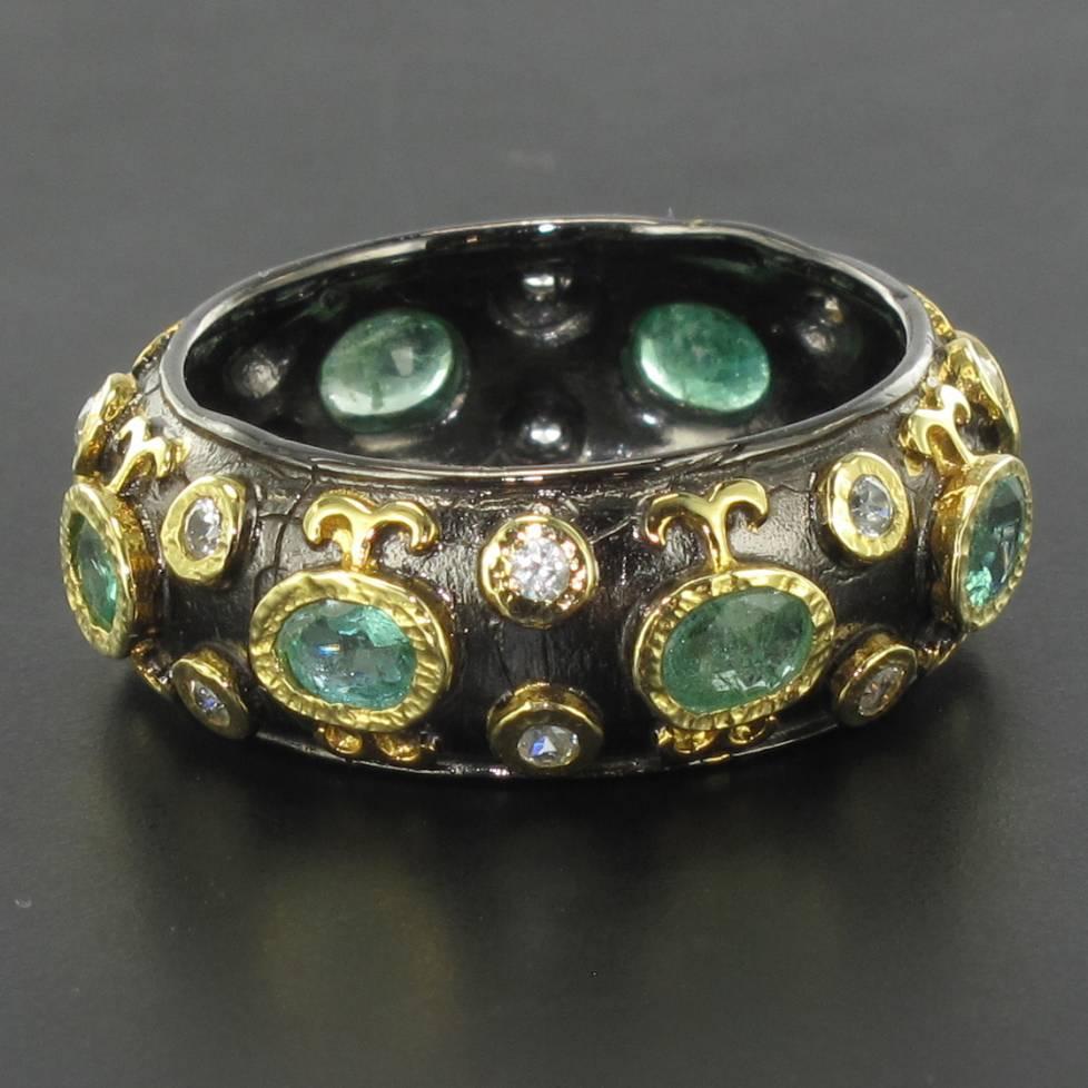 New Emerald White Topaz Black Rhodium Silver Band Ring by Baume 2