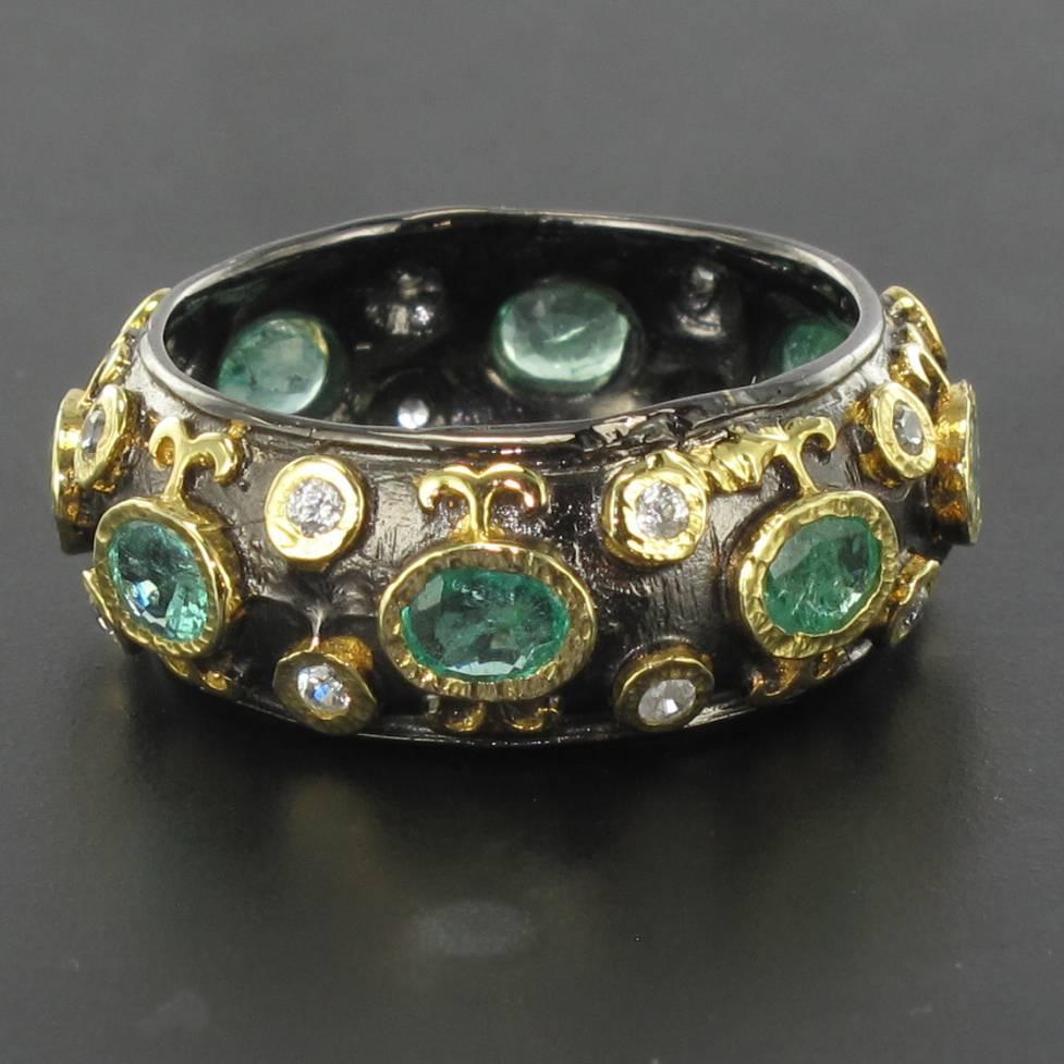 New Emerald White Topaz Black Rhodium Silver Band Ring by Baume 3
