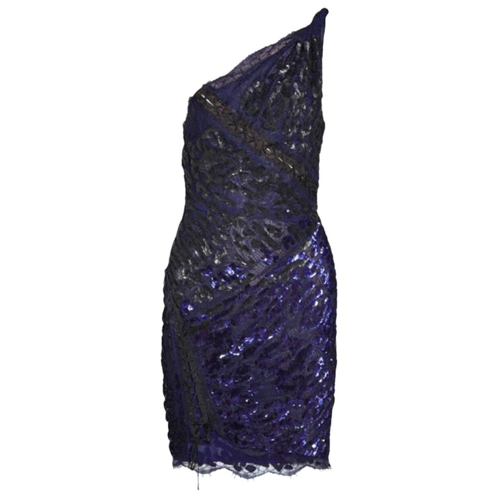 New EMILIO PUCCI Asymmetric beaded navy blue lace dress Size 40 - 4