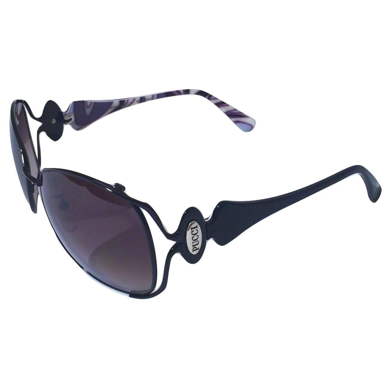 New Emilio Pucci Black Aviator Sunglasses With Case & Box 8