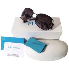 New Emilio Pucci Black Aviator Sunglasses With Case & Box