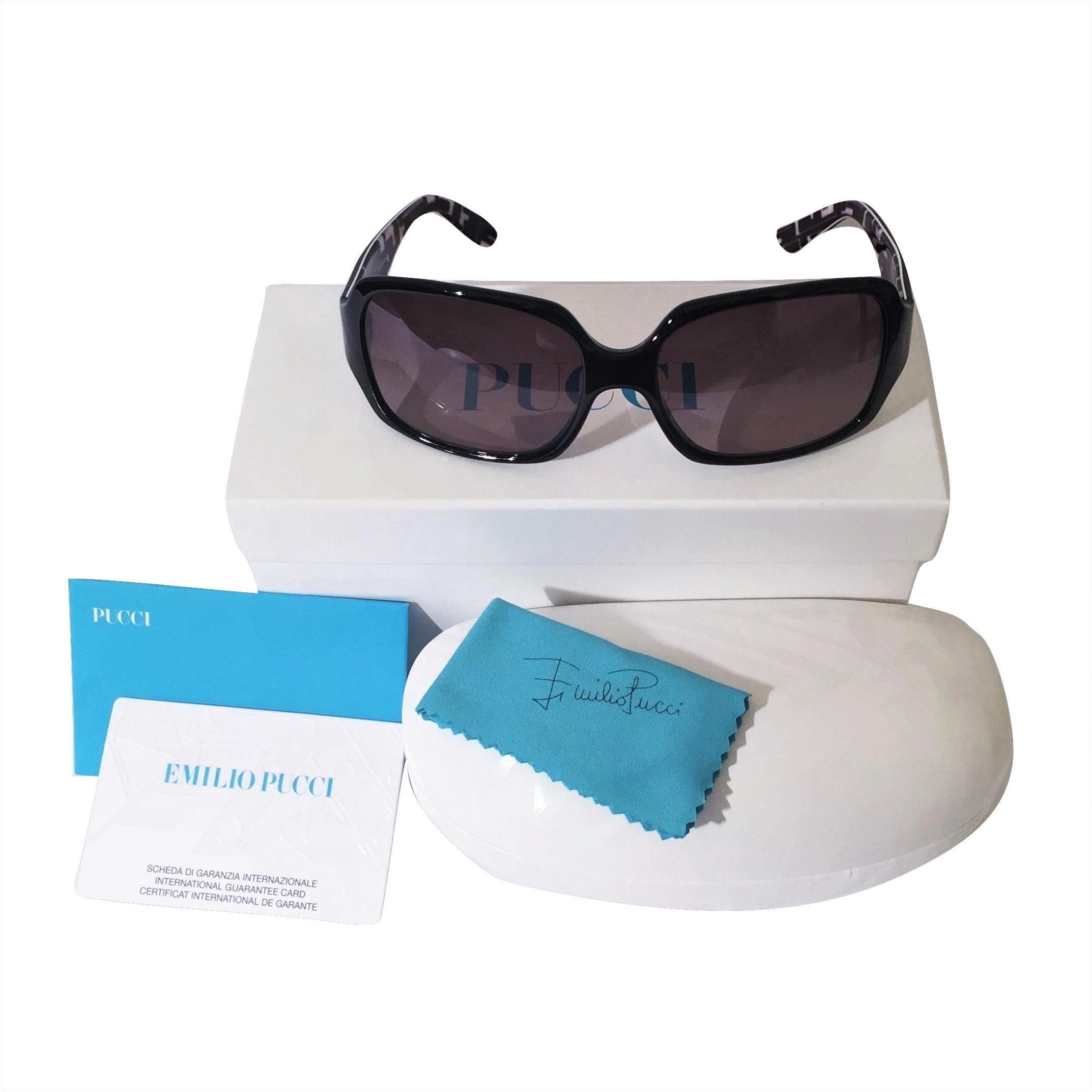 New Emilio Pucci Black Logo Sunglasses With Case & Box 6