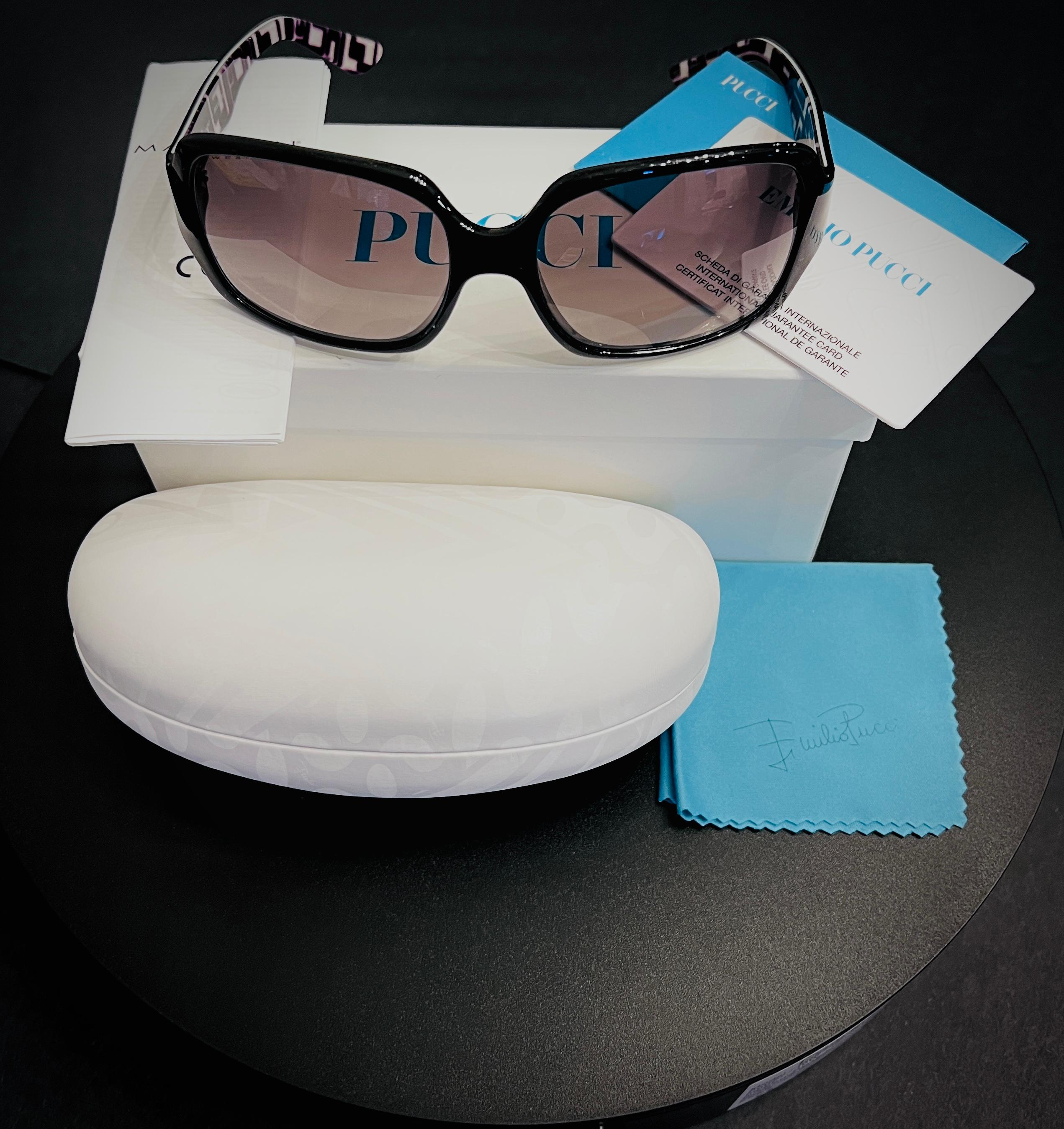 New Emilio Pucci Black Logo Sunglasses With Case & Box 8