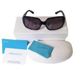 Nuovi occhiali da sole con logo nero Emilio Pucci con custodia e scatola