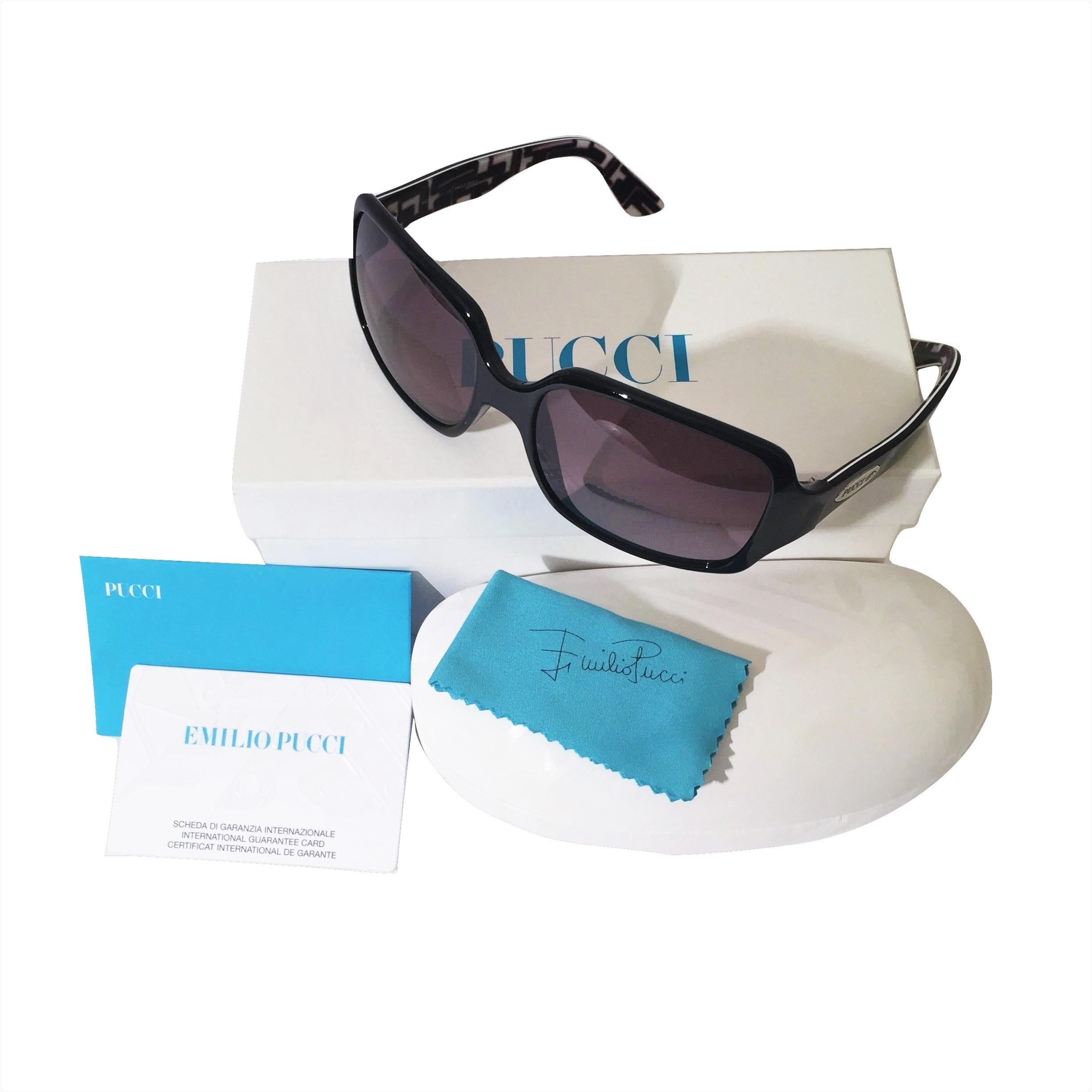 Neu Emilio Pucci Schwarze Logo-Sonnenbrille mit Etui und Schachtel 4