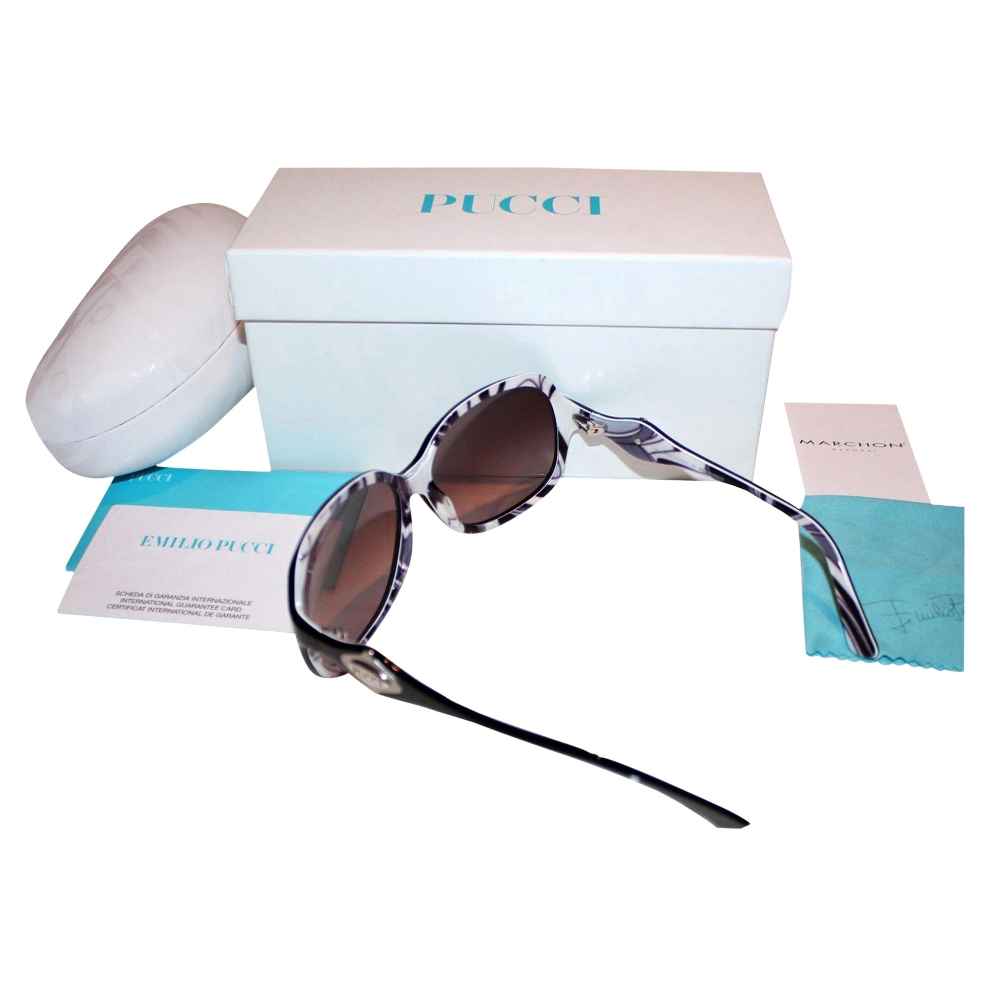 Emilio Pucci - Lunettes de soleil noires avec logo et boîtier, état neuf