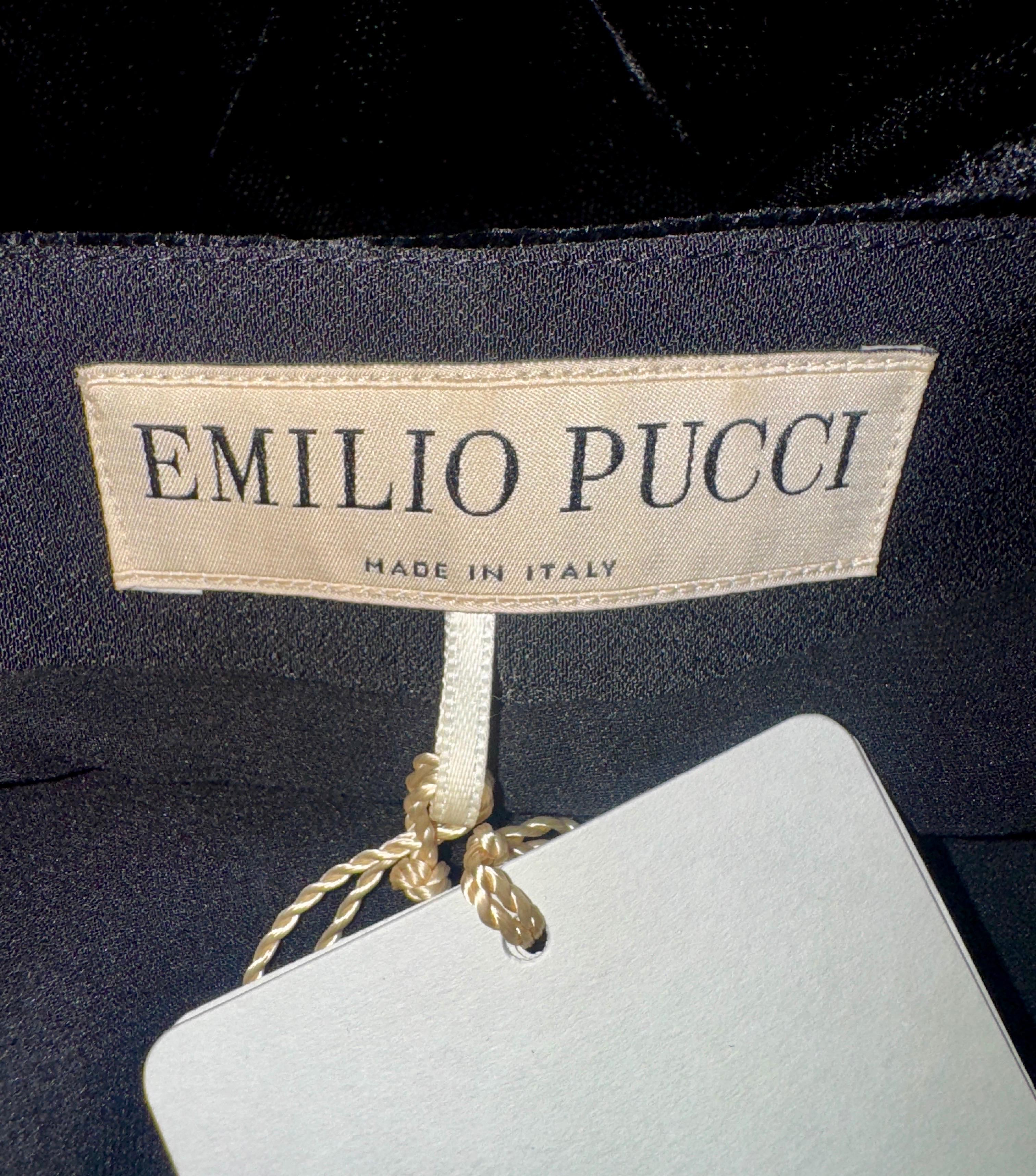 NEW Emilio Pucci Black Velvet Silk Embroidered Kaftan Tunic Dress 40 For Sale 11
