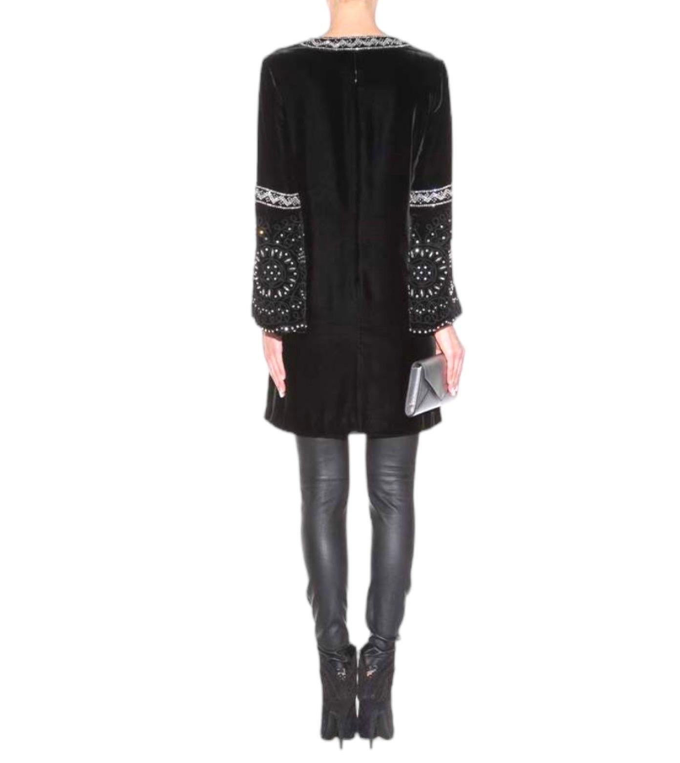 NEW Emilio Pucci Black Velvet Silk Embroidered Kaftan Tunic Dress 40 For Sale 4