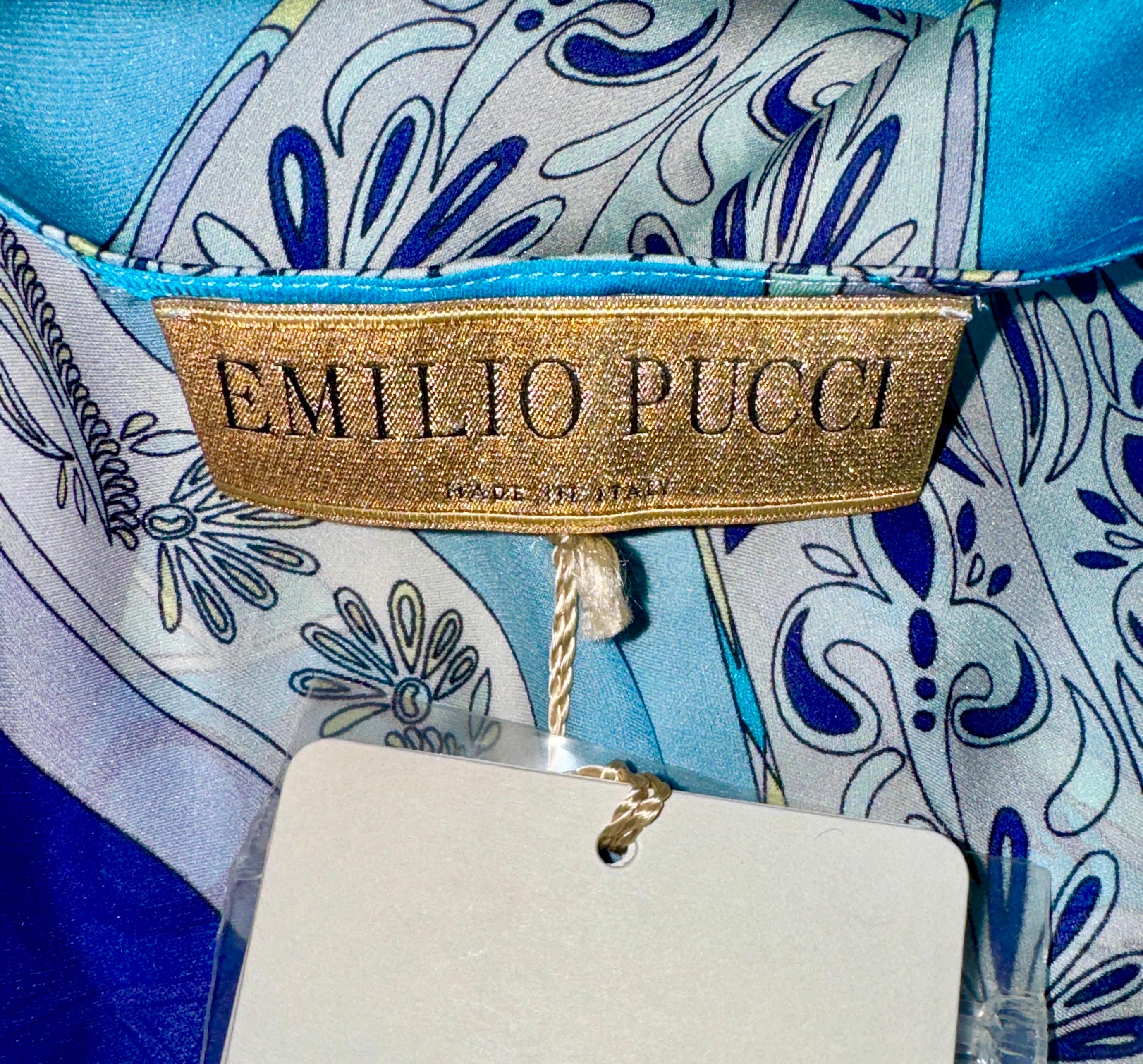 NEW Emilio Pucci Blue Print Silk Palazzo Wide Leg Lounge Pants Trousers 44 For Sale 7