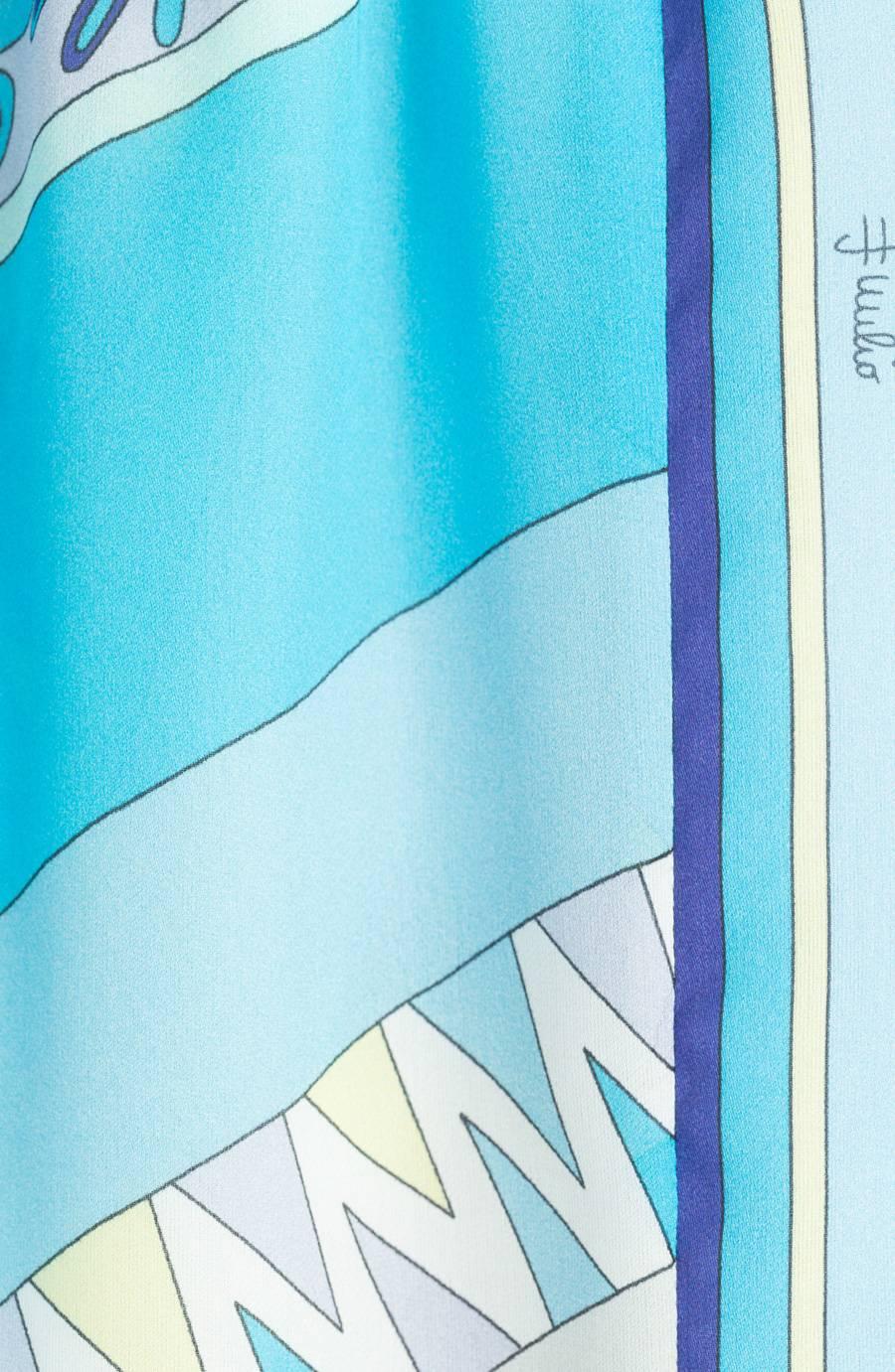 NEW Emilio Pucci Blue Print Silk Palazzo Wide Leg Lounge Pants Trousers 44 For Sale 1