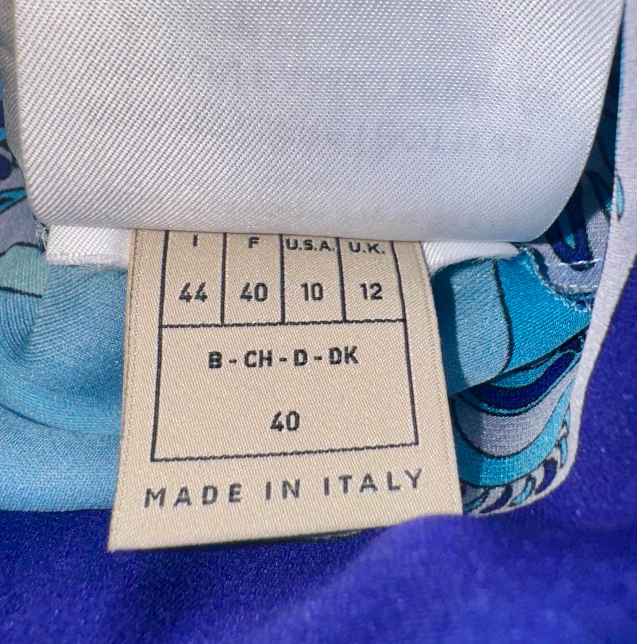 NEW Emilio Pucci Blue Print Silk Palazzo Wide Leg Lounge Pants Trousers 44 For Sale 6