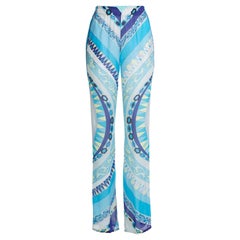 NEW Emilio Pucci Blau Signature Print Seide Palazzo Wide Leg Lounge Hose