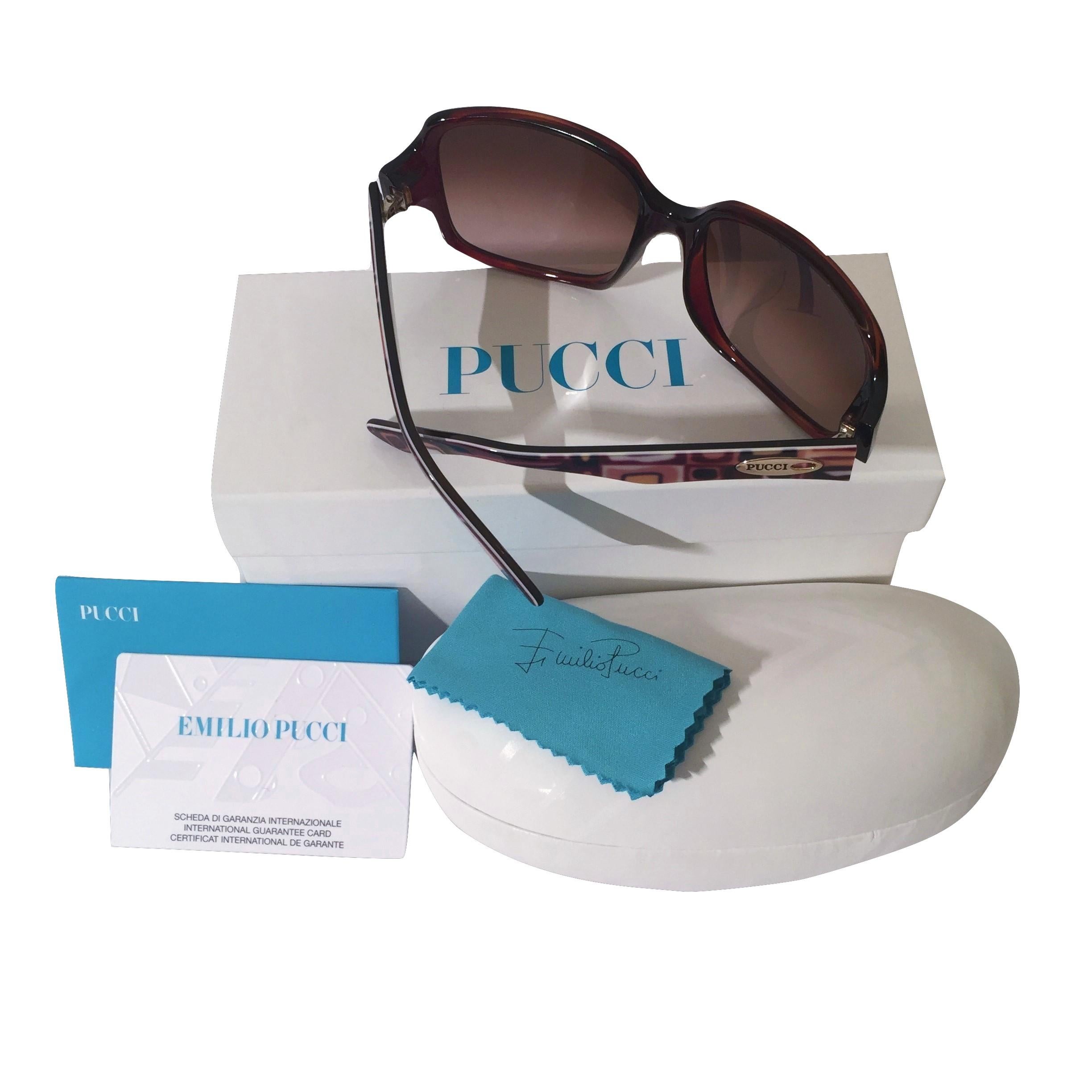 New Emilio Pucci Brown Logo Sunglasses With Case & Box In New Condition In Leesburg, VA