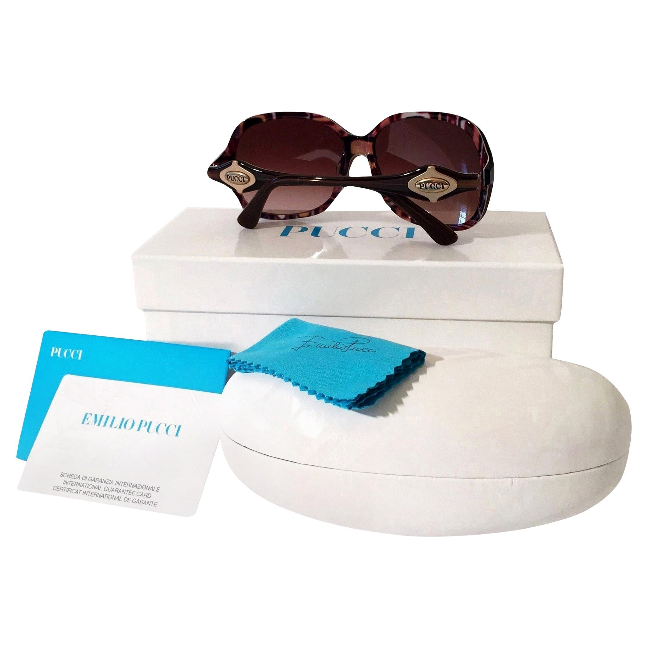 Neu Emilio Pucci Brown Logo Sonnenbrille mit Etui & Box