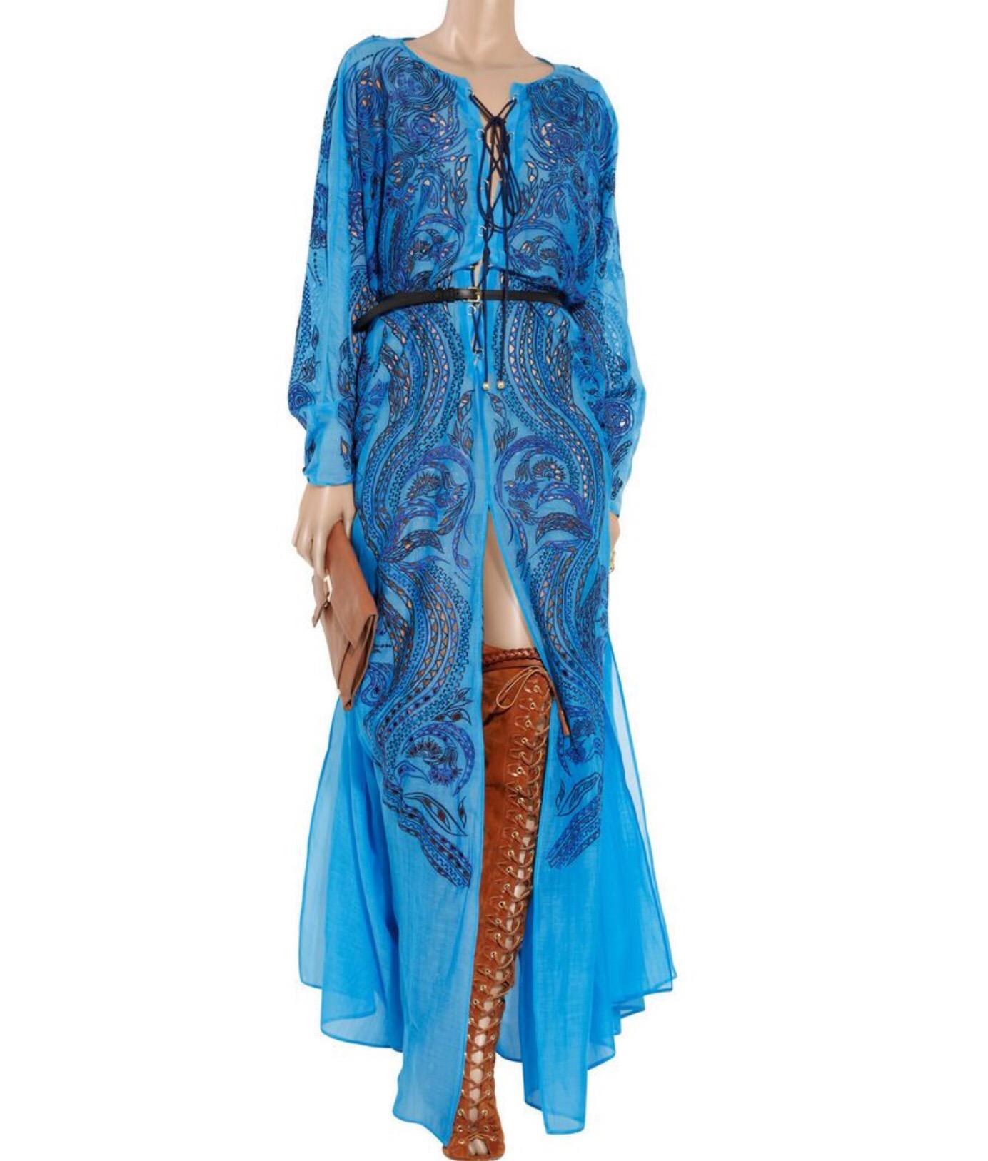 Women's NEW Emilio Pucci by Peter Dundas Lace-Up Eyelet Embroidered Maxi Kaftan Dress